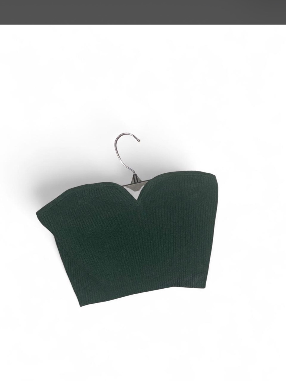 Strapless Ribbed Crop Top - Dark Green